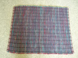 038-wool teal&violet wool blanket, each side a different color, cut in strips