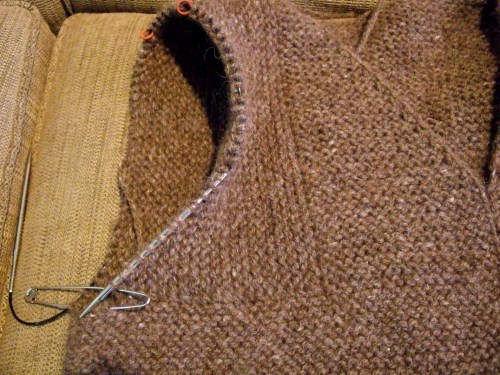 Sleeve top and one underarm gusset completed