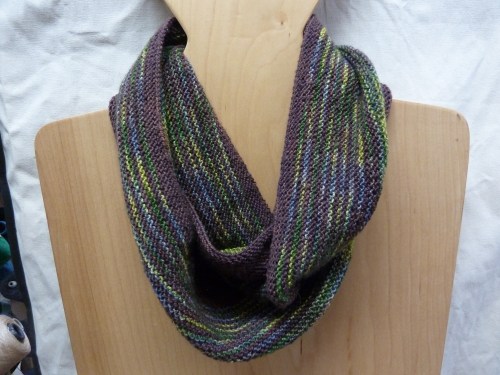 Rayas Cowl using handpaint sock yarn